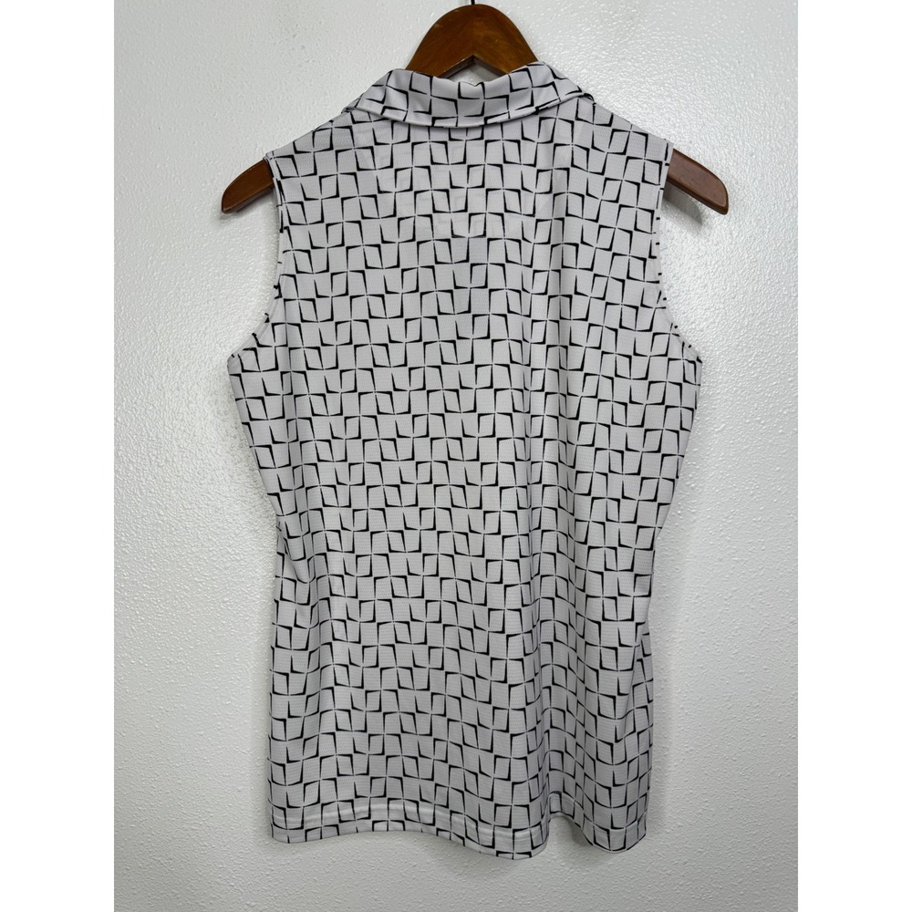 Sport Haley Womens Sleeveless Golf Polo Shirt White Black Geometric Print Size M - Picture 2 of 5